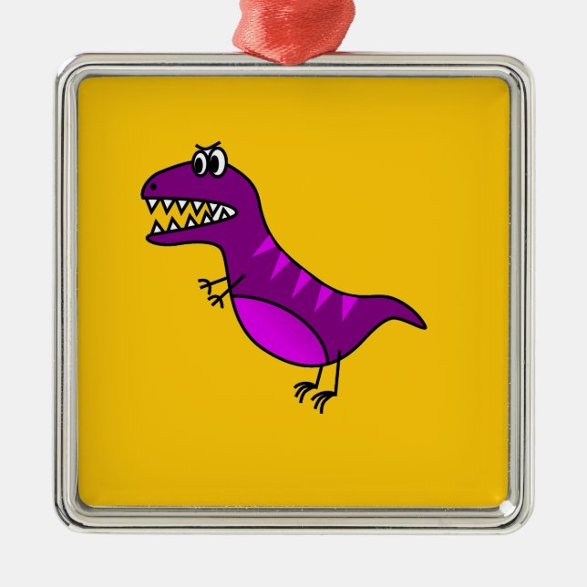 Cute cartoon angry purple dinosaur metal ornament (Front)