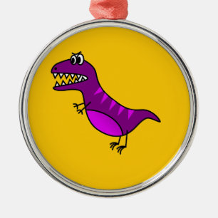 Cute cartoon angry purple dinosaur metal ornament