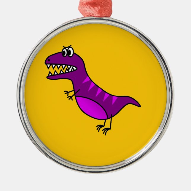 Cute cartoon angry purple dinosaur metal ornament (Front)