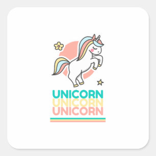 Cute Cartoon Animal Unicorn Cartoon Cat Logo Square Sticker