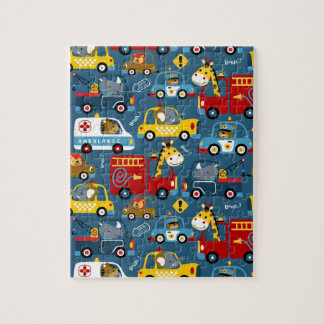 Cute Cartoon Animals And Car Transportation Jigsaw Puzzle