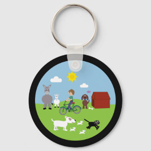 Cute Cartoon Animals & Boy Riding Bike Key Ring