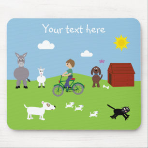 Cute Cartoon Animals & Boy Riding Bike Mousepad