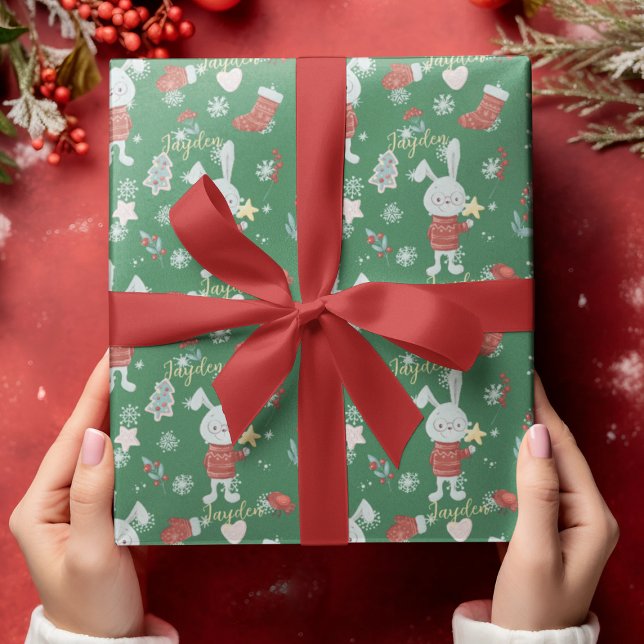 Cute Cartoon Animals Bunny Green Red Custom Wrapping Paper (Cute Cartoon Animals Bunny Green Red Custom Wrapping Paper
)