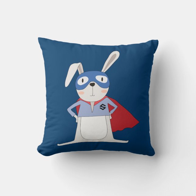 Cute Cartoon Animals Bunny Rabbit Super Hero Cushion (Front)
