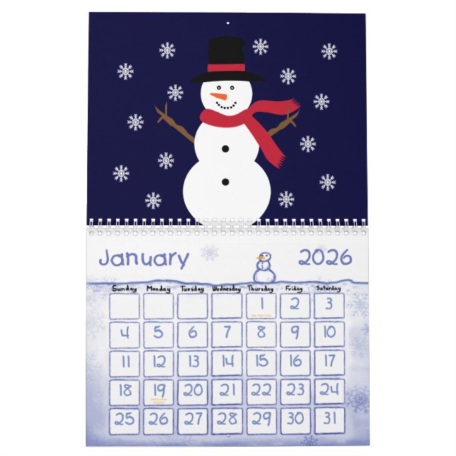 Cute Cartoon Animals & Children Illustrations Calendar (Jan 2026)