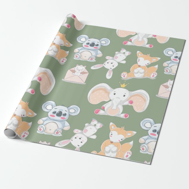 Cute cartoon animals for kids wrapping paper (Unrolled)
