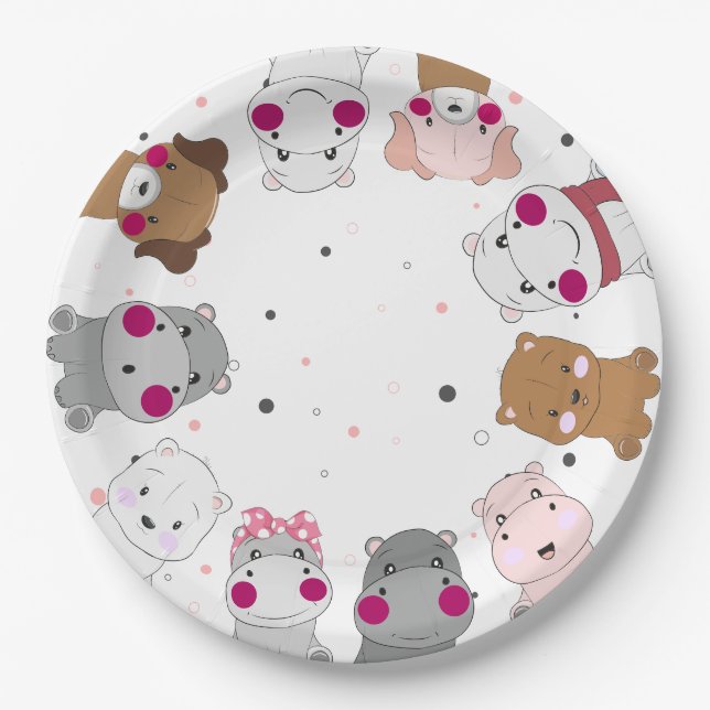 Cute Cartoon Animals Gender Neutral Baby Shower Paper Plate (Front)