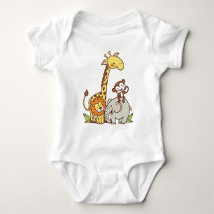 Cute Cartoon Animals – Giraffe, Lion & Monkey Baby Bodysuit