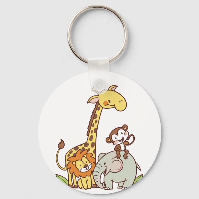 Cute Cartoon Animals – Giraffe, Lion & Monkey Key Ring (Front)