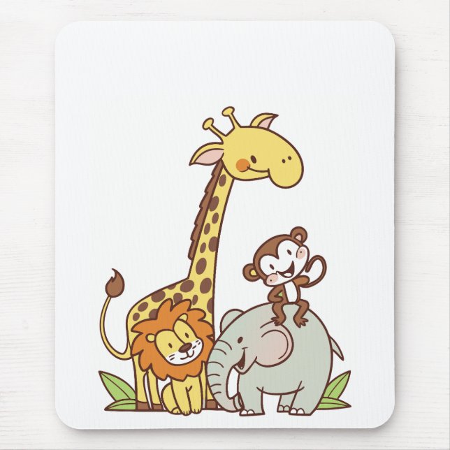 Cute Cartoon Animals – Giraffe, Lion & Monkey Mouse Pad (Front)