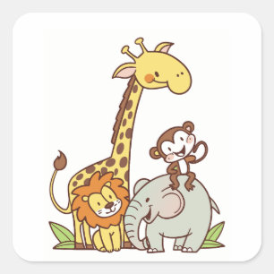 Cute Cartoon Animals – Giraffe, Lion & Monkey Square Sticker