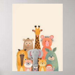 Cute Cartoon Animals Group Baby kids  Poster