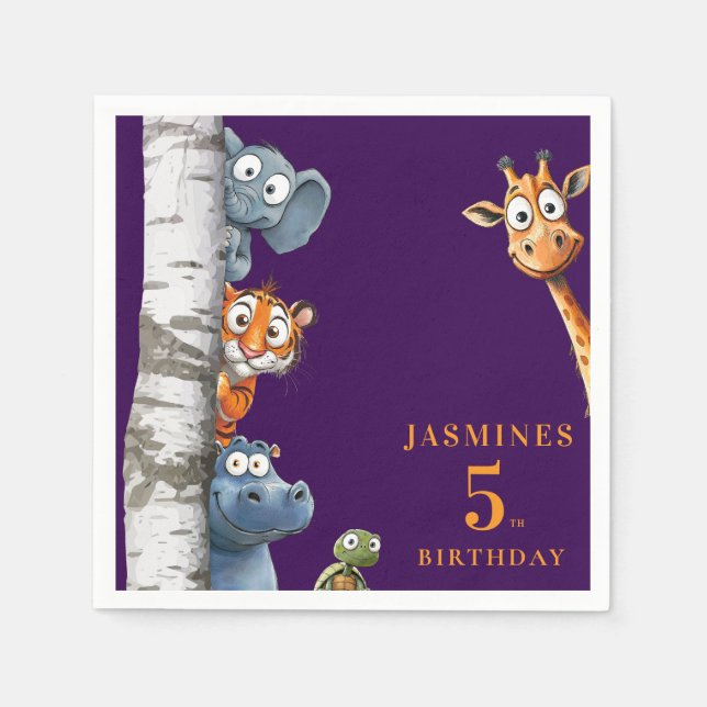Cute Cartoon Animals Peek-a-Boo any Birthday  Napkin (Front)