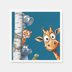 Cute Cartoon Animals Peek-a-Boo any Birthday Napkin