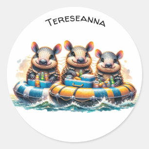Cute Cartoon Armadillos Having Fun Tubing On River Classic Round Sticker