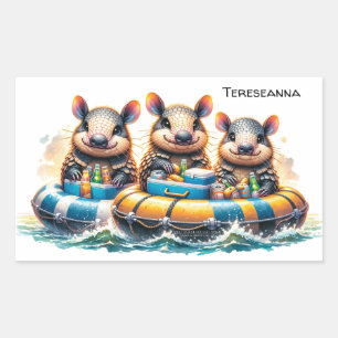 Cute Cartoon Armadillos Having Fun Tubing On River Rectangular Sticker