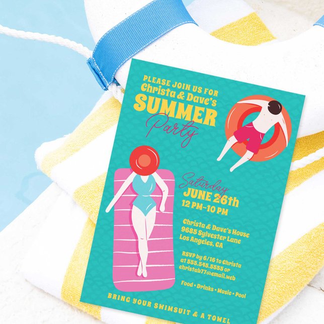 Cute Cartoon Art Pool Party Invitation (Creator Uploaded)