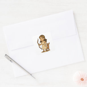 Cute Cartoon Artemis Baby Greek Goddess Square Sticker