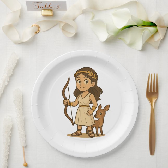 Cute Cartoon Artemis Baby Paper Plates – Greek God (Wedding)