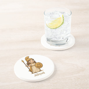 Cute Cartoon Athena Greek Goddess Coaster Myth
