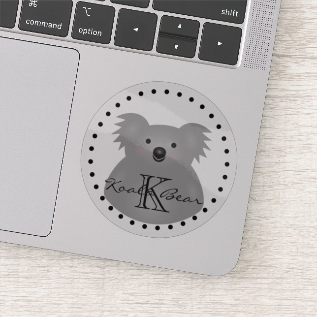 Cute Cartoon Australia Koala Bear Monogram Round (Detail)