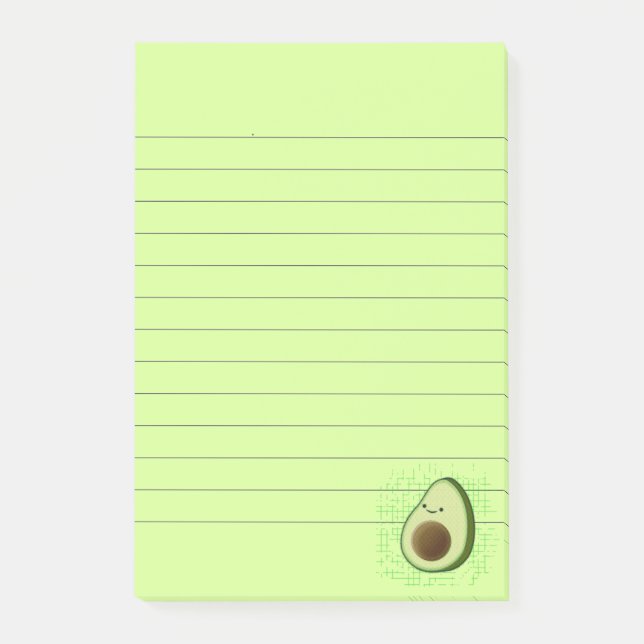 Cute Cartoon Avocado Distressed Background Lined Post-it Notes (Front)