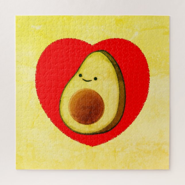Cute Cartoon Avocado In Red Heart Painting Jigsaw Puzzle (Vertical)