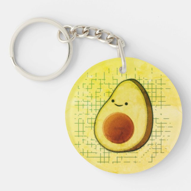 Cute Cartoon Avocado On Distressed Background Key Ring (Front)