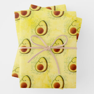 Cute Cartoon Avocado On Distressed Background  Wrapping Paper Sheet