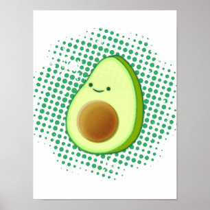 Cute Cartoon Avocado On Distressed Green Vortex P Poster
