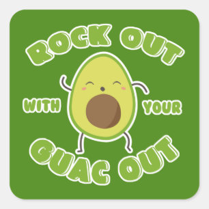 Cute Cartoon Avocado "Rock Out With Your Guac Out" Square Sticker