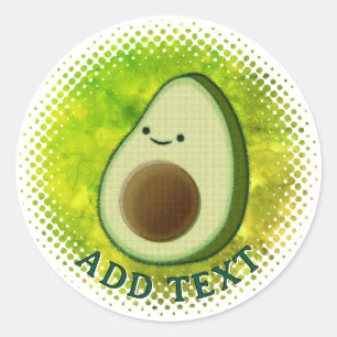 Cute Cartoon Avocado Watercolor Background Classic Round Sticker