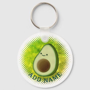 Cute Cartoon Avocado Watercolor Background Key Ring