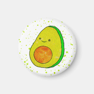 Cute Cartoon Avocado Watercolor Magnet
