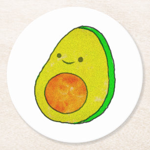 Cute Cartoon Avocado Watercolor Round Paper Coaster