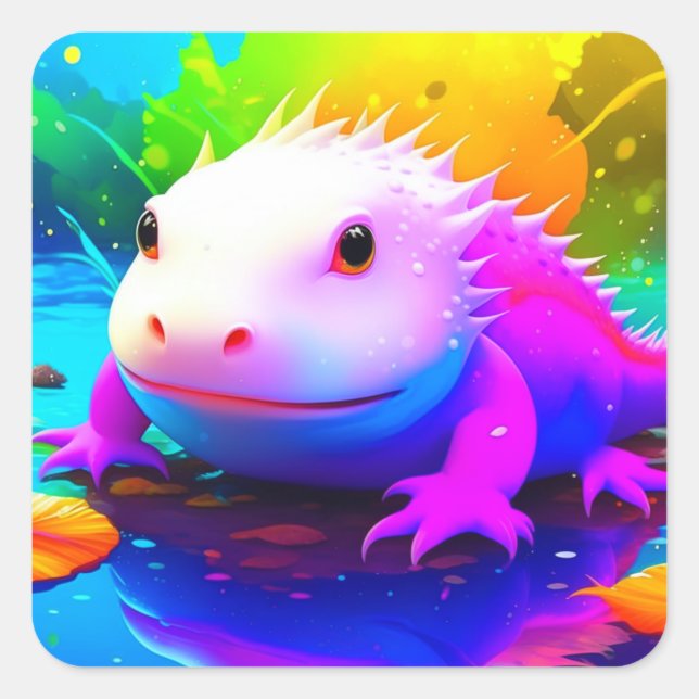 Cute Cartoon Axolotl  Square Sticker (Front)