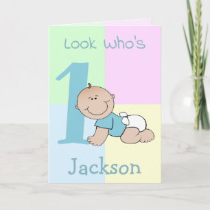 Cute Cartoon Baby Boy 1st Birthday Card