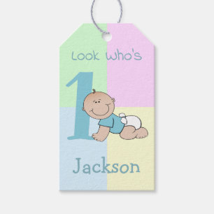 Cute Cartoon Baby Boy 1st Birthday Gift Tags