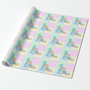Cute Cartoon Baby Boy 1st Birthday Wrapping Paper