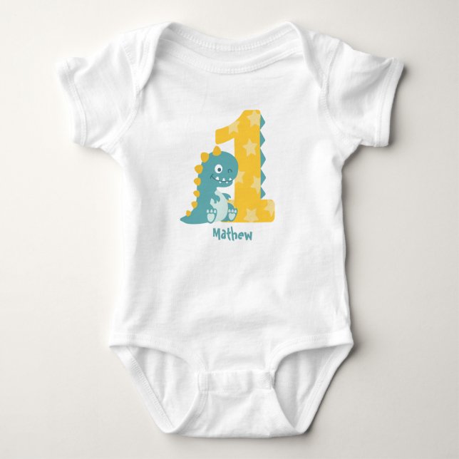 Cute Cartoon Baby Dinosaurs 1st Birthday Baby Bodysuit (Front)