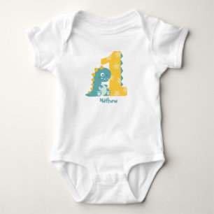 Cute Cartoon Baby Dinosaurs 1st Birthday Bodysuit