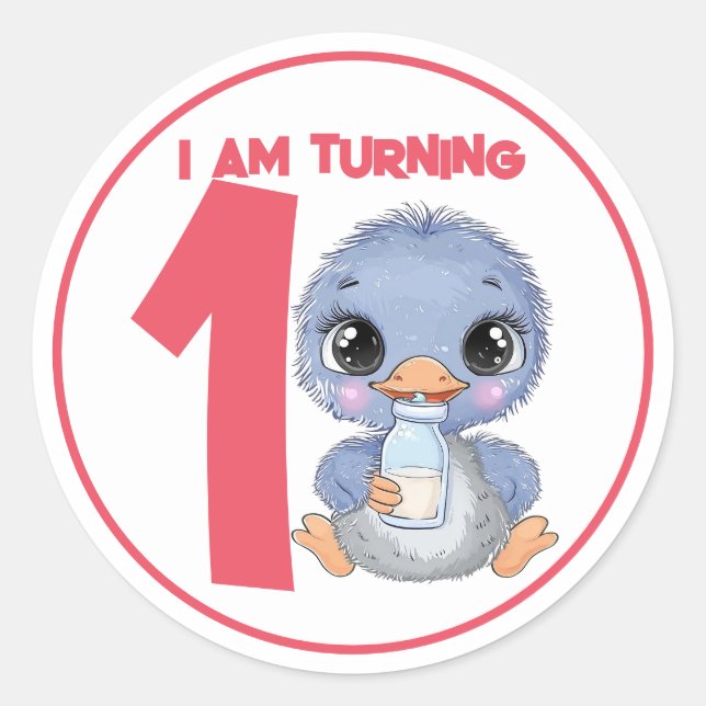 Cute Cartoon Baby Emu Birthday Classic Round Sticker (Front)