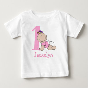 Cute Cartoon Baby Girl 1st Birthday Baby T-Shirt