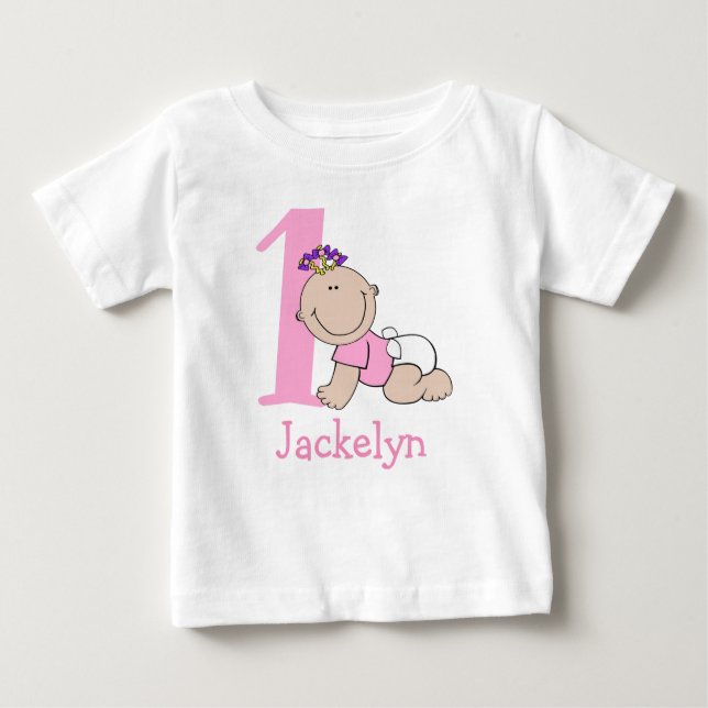Cute Cartoon Baby Girl 1st Birthday Baby T-Shirt (Front)
