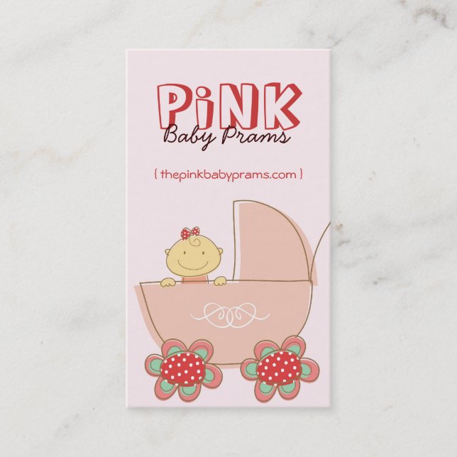 Cute Cartoon Baby Girl In Pink Pram Modern Business Card (Front)