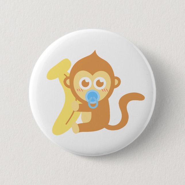 Cute Cartoon Baby Monkey with Banana 6 Cm Round Badge (Front)