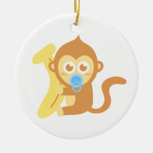 Cute Cartoon Baby Monkey with Banana Ceramic Tree Decoration
