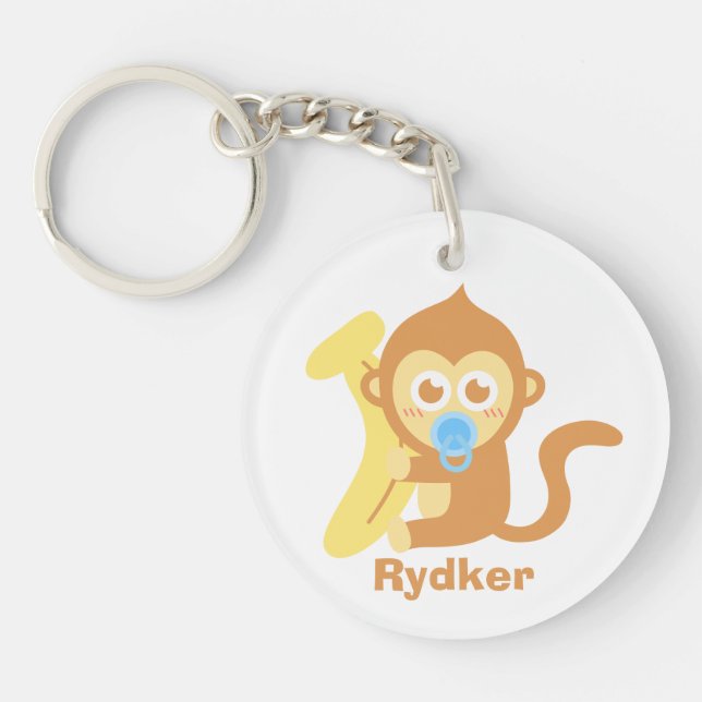 Cute Cartoon Baby Monkey with Banana Key Ring (Front)