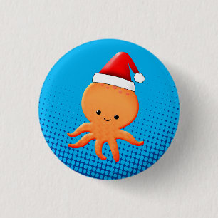 Cute Cartoon Baby Octopus Santas Hat 3 Cm Round Badge